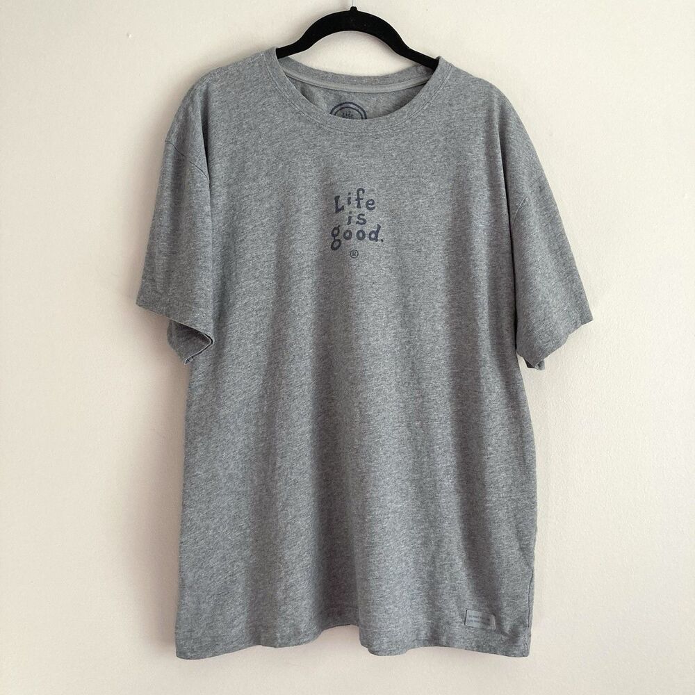 Life is Good Mens Gray Logo T-Shirt Size Large Crewneck Short Sleeve Cotton